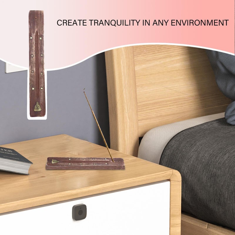Buddha Wood Incense Holder Burner With Ash Catcher Tray Home Fragrance Decor - Image 4