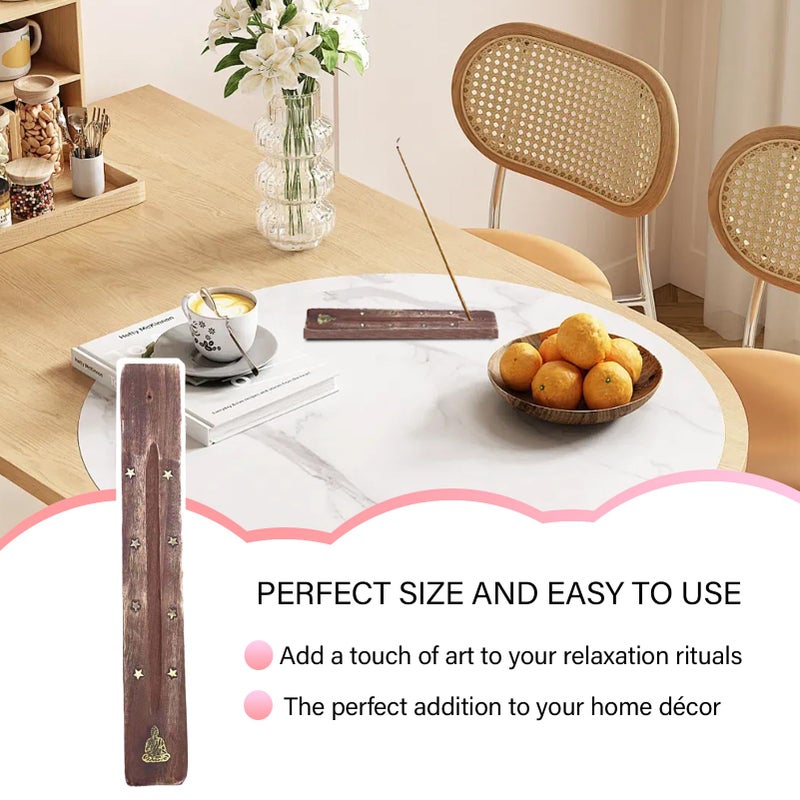 Buddha Wood Incense Holder Burner With Ash Catcher Tray Home Fragrance Decor - Image 3