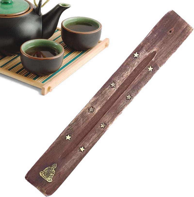 Buddha Wood Incense Holder Burner With Ash Catcher Tray Home Fragrance Decor - Image 1