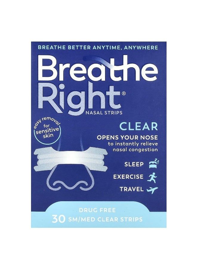 Breathe Right, Nasal Strips, SM/Med, Clear, 30 Strips (Packaging may vary) - Image 1