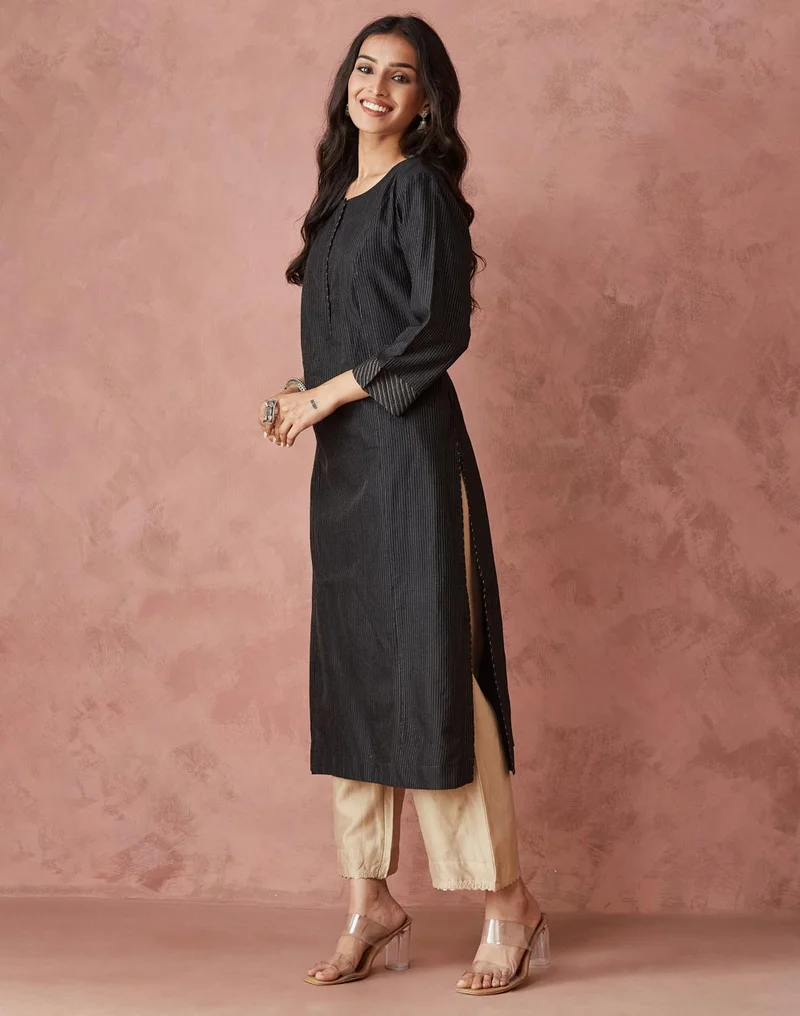 Fabindia Cotton Silk Blend Regular Fit Long Kurta