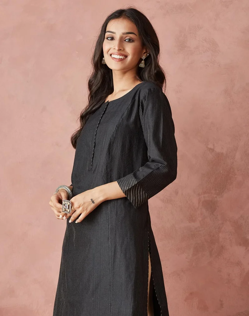 Fabindia Cotton Silk Blend Regular Fit Long Kurta