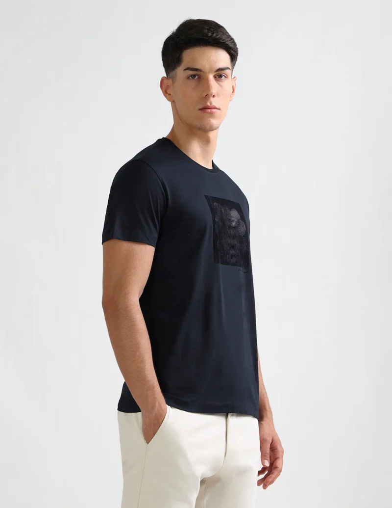 Arrow Navy Graphic Printed Pure Cotton T-Shirt for Men | Best Price UAE