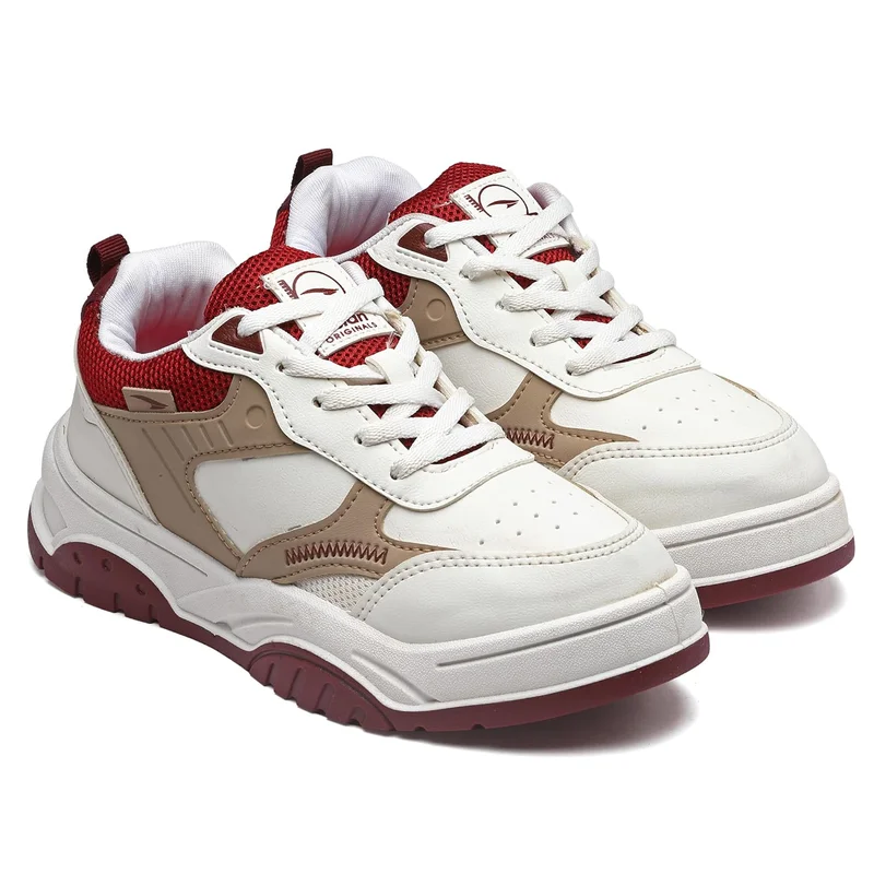 Asian Stylish White and Beige Sneakers for Women and Girls