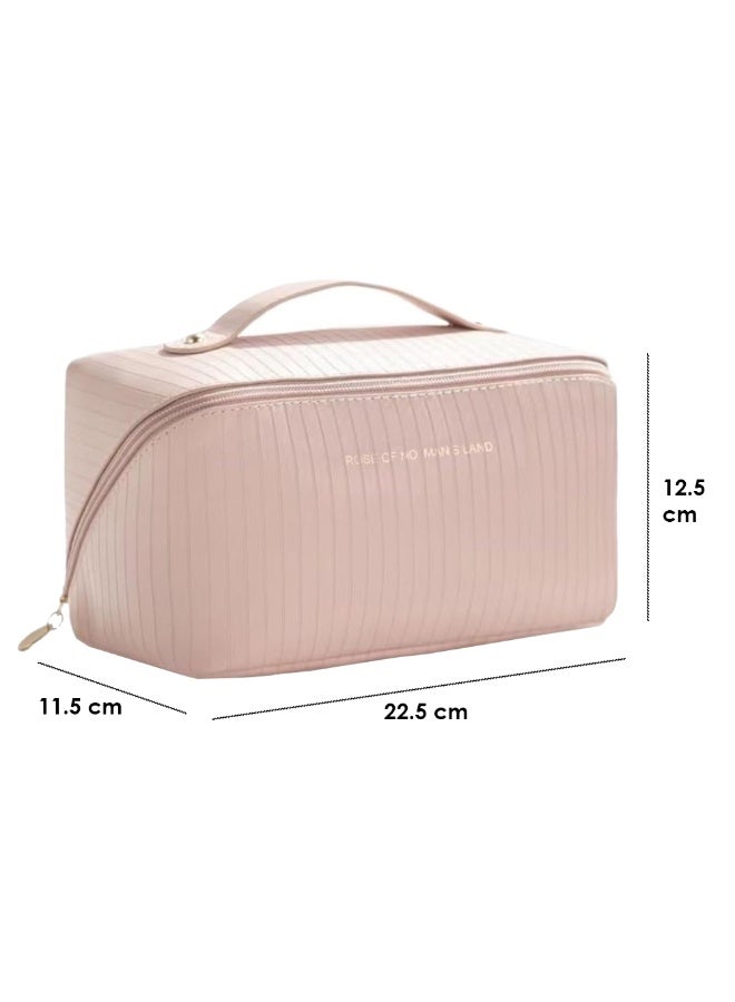 Kashco Set of 2 PU Leather Makeup Bags – Large Capacity Travel Cosmetic Organizer with Handle – Waterproof & Durable – Available in Brown, Pink, or Black (Pack of 2 (Pink & Black)) - Image 3