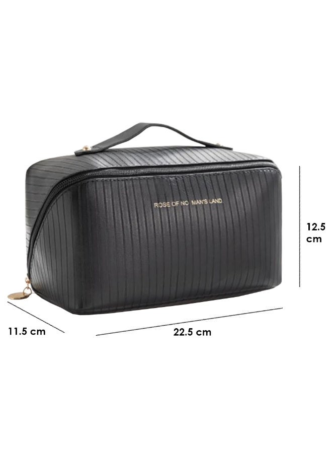 Kashco Set of 2 PU Leather Makeup Bags – Large Capacity Travel Cosmetic Organizer with Handle – Waterproof & Durable – Available in Brown, Pink, or Black (Pack of 2 (Pink & Black)) - Image 2