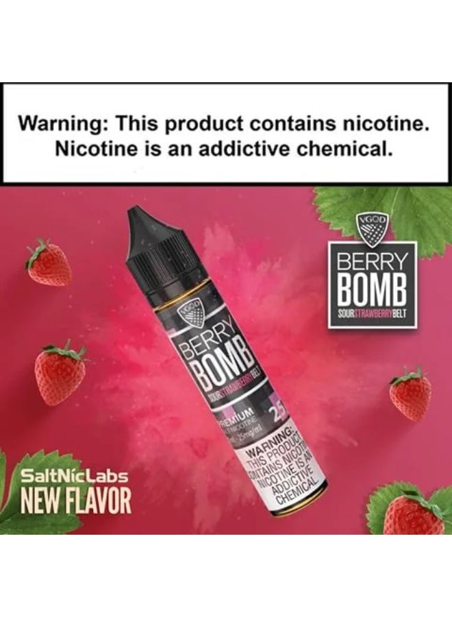 VGOD BERRY BOMB SOUR STRAWBERRY BELT VAPE JUICE E-Liquid NIC SALT 30ml 25mg - Image 2