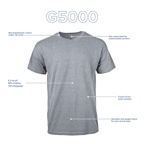 Gildan تي شيرت جيلدان للرجال 10 عبوات من القطن الثقيل (G5000)، رمادي رياضي، متوسط - Image 4