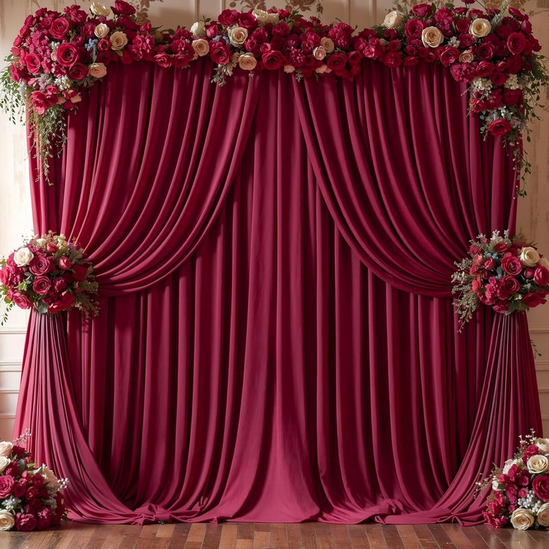 PARTISKY 16x10FT Burgundy Backdrop Curtains for Wedding Parties, Wrinkle Free Polyester Photography Backdrop Drapes for Wedding Baby Shower Birthday Parties Stage Background Stand Decorations 4x10ft,4 Panels - Image 1