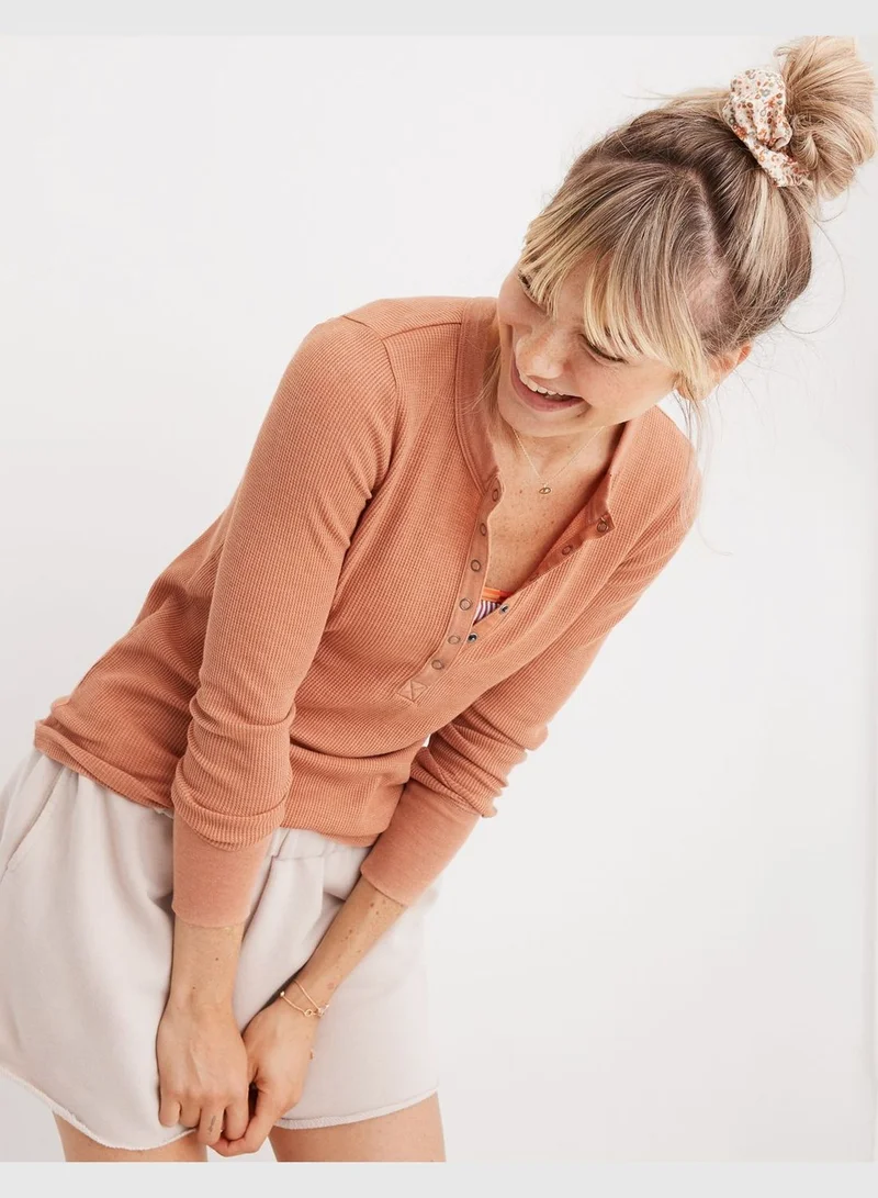 American Eagle Aerie Waffle Long Sleeve Henley T-Shirt