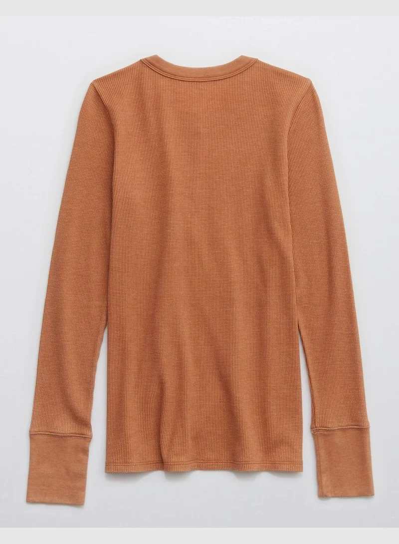 American Eagle Aerie Waffle Long Sleeve Henley T-Shirt