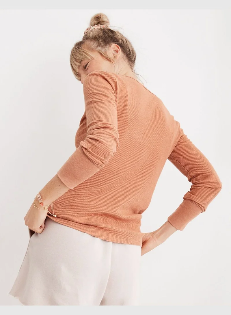 American Eagle Aerie Waffle Long Sleeve Henley T-Shirt