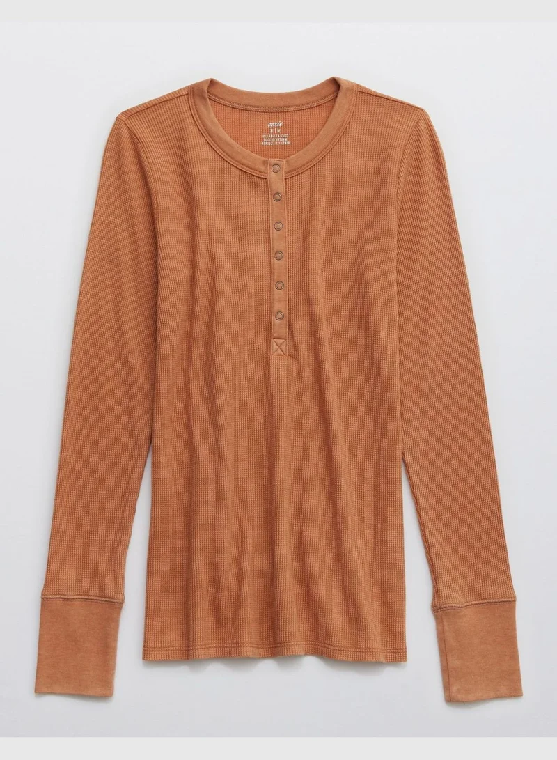 American Eagle Aerie Waffle Long Sleeve Henley T-Shirt