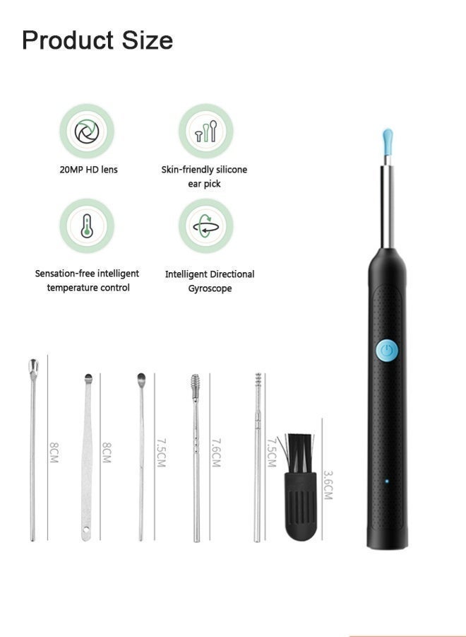 Razia Wireless Ear Cleaning Kit, Child-Safe Visual Ear Wax Removal Tool, Upgraded 2000W HD Otoscope with 6 LED Lights, Soft Silicone Ear Spoon, WiFi Smartphone Visual Ear Cleaner for iOS, Android, Black - Image 4