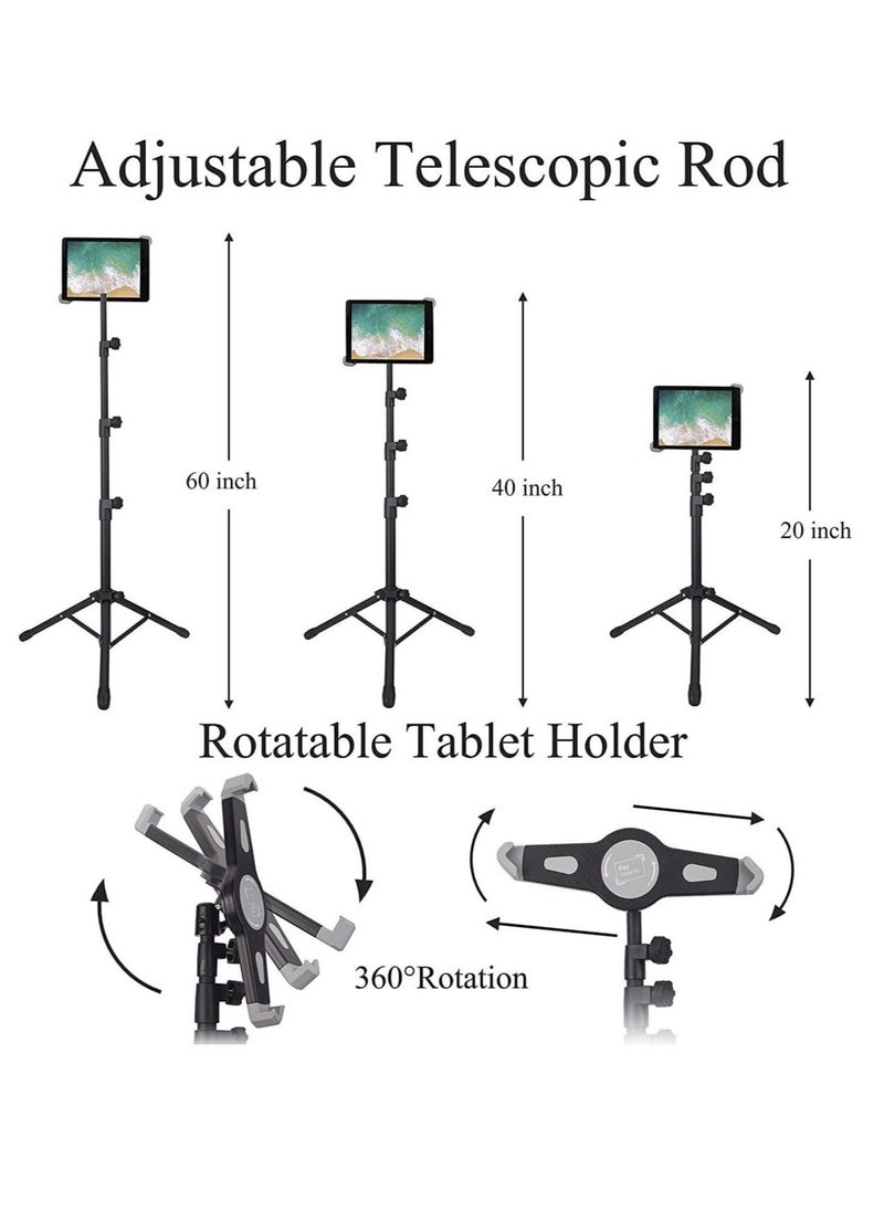 BGM IPad and Mobile Phone Tripod Stand Height Adjustable 20 to 60 Inch with 360 Degree Rotating Tablet Holder  - Image 3
