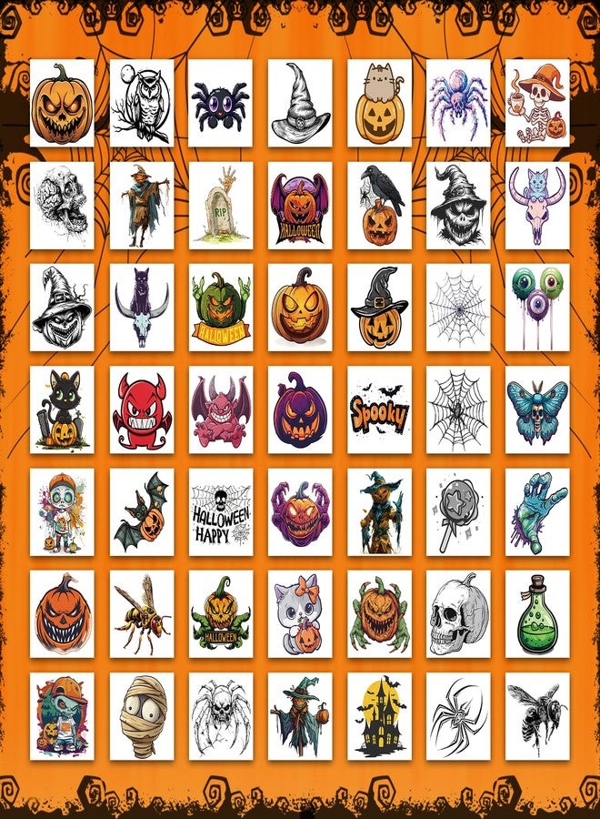 Ozepao 100 Pcs (2" x 2") Halloween Temporary Tattoos Stickers, Featuring Horror Pumpkins, Skeletons, Spooky Ghosts, Spider Webs, and More, Perfect for Party Favors Supplies Decorations - Image 2