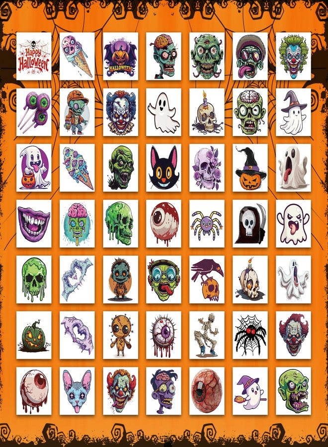Ozepao 100 Pcs (2" x 2") Halloween Temporary Tattoos Stickers, Featuring Horror Pumpkins, Skeletons, Spooky Ghosts, Spider Webs, and More, Perfect for Party Favors Supplies Decorations - Image 3