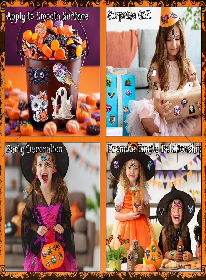 Ozepao 100 Pcs (2" x 2") Halloween Temporary Tattoos Stickers, Featuring Horror Pumpkins, Skeletons, Spooky Ghosts, Spider Webs, and More, Perfect for Party Favors Supplies Decorations - Image 5