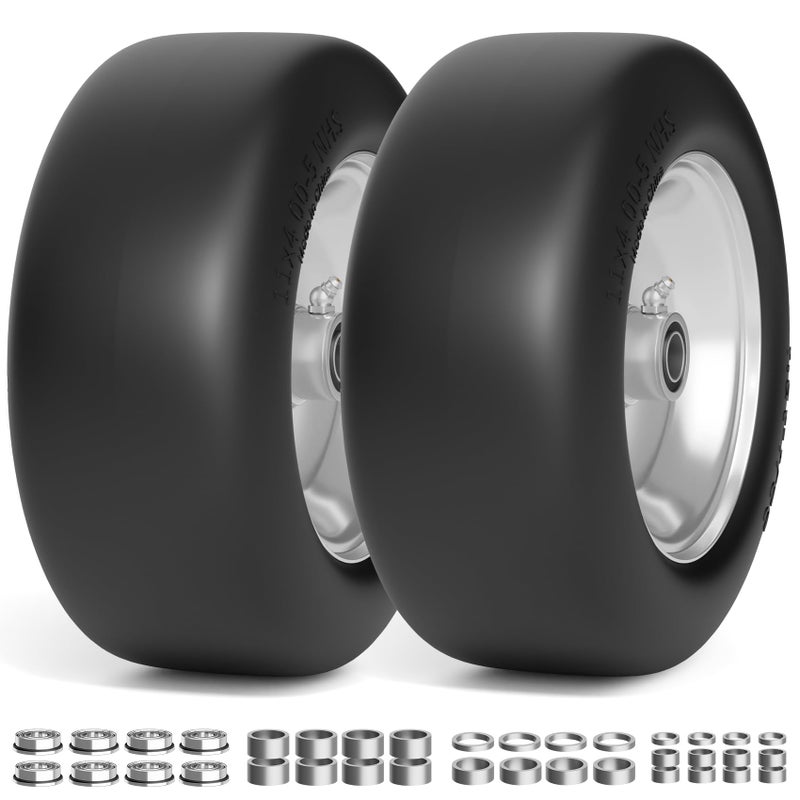 RONPOW 11x4.00-5 Lawn Mower Tires Flat Free and Wheel, 11x4-5 Solid Front Tires for Zero Turn Mower, 350Lbs Load, 3/4", 5/8" and 1/2" Bearings, 3.4"-5.8" Hub for Residential Commercial, 2Pack Gray - Image 1