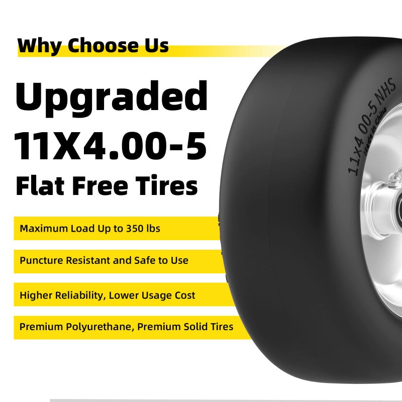 RONPOW 11x4.00-5 Lawn Mower Tires Flat Free and Wheel, 11x4-5 Solid Front Tires for Zero Turn Mower, 350Lbs Load, 3/4", 5/8" and 1/2" Bearings, 3.4"-5.8" Hub for Residential Commercial, 2Pack Gray - Image 4