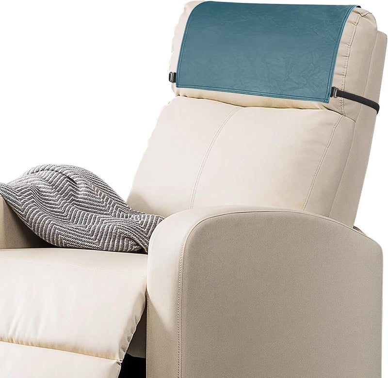 SCNK Recliner Headrest Protector-Faux Leather Headrest Covers for Recliners,Recliner Headrest Cover with Elastic Straps,Chair Headrest Covers for Recliners Protector 17 x 27 in(Ocean Blue) - Image 1