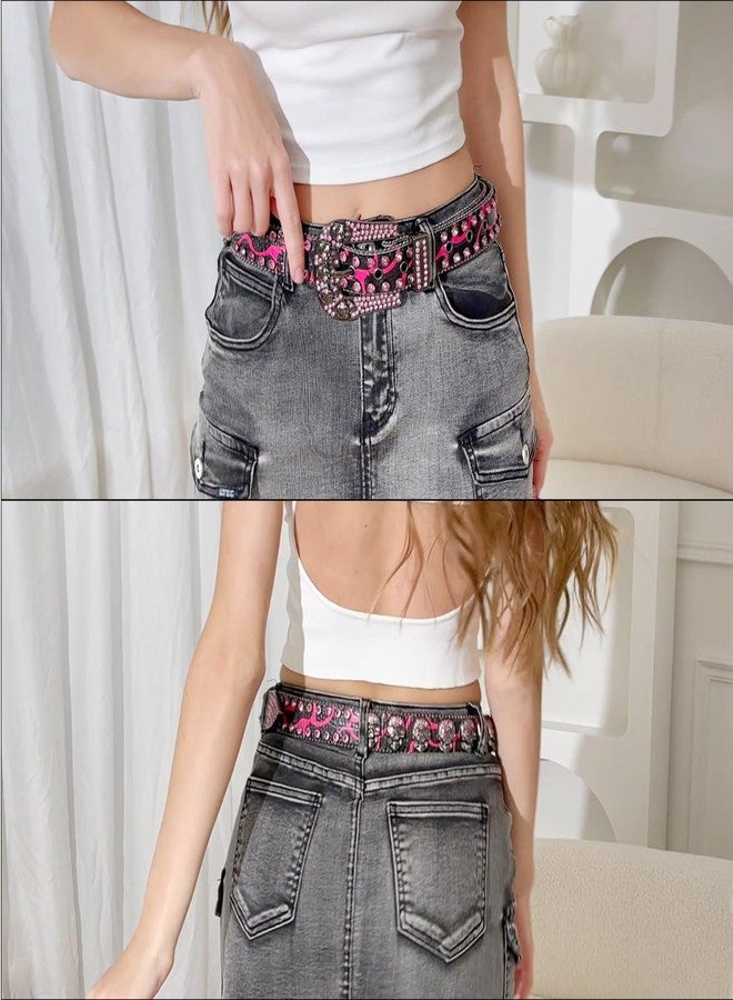 EVERBLTING Rhinestone Skull Belt Skull Studded Belt Men Women Bling Punk Belts Y2k Rhinestone Western Cowgirl Belts 105 - Image 3