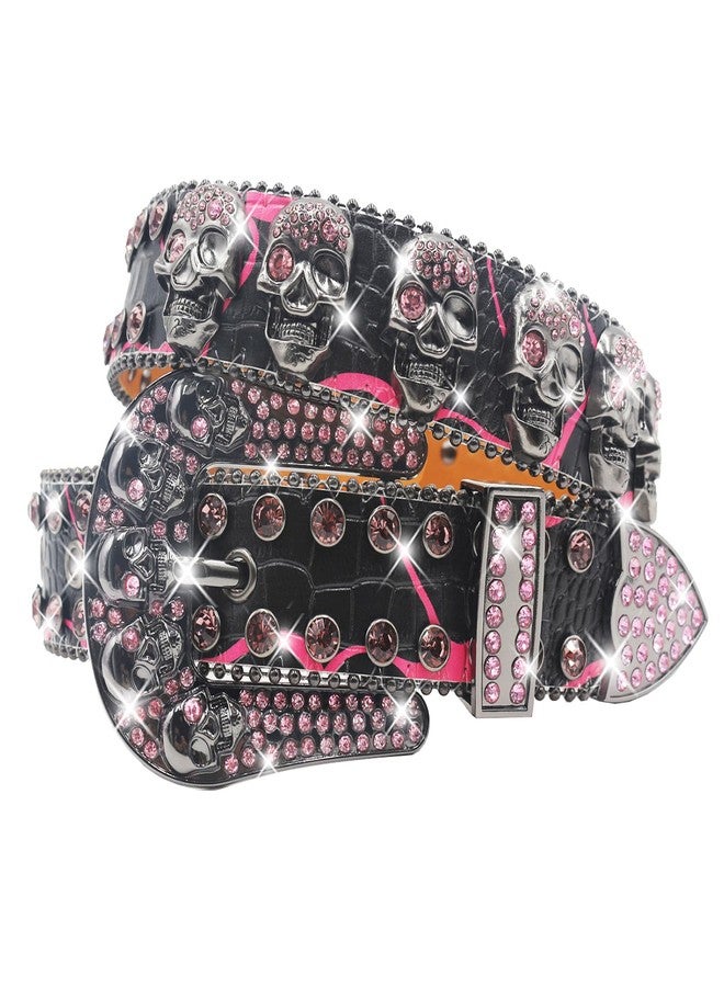 EVERBLTING Rhinestone Skull Belt Skull Studded Belt Men Women Bling Punk Belts Y2k Rhinestone Western Cowgirl Belts 105 - Image 1
