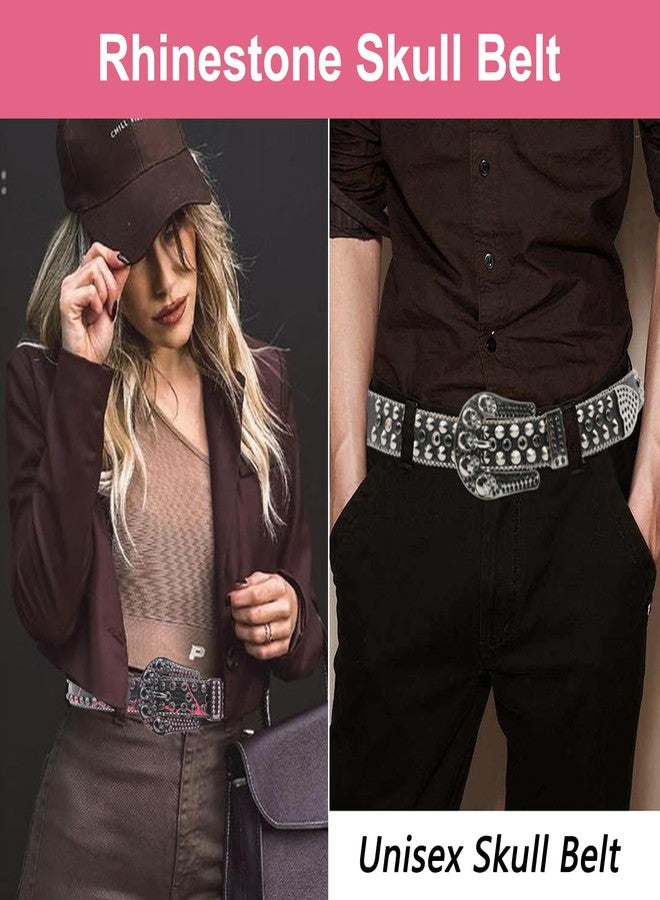 EVERBLTING Rhinestone Skull Belt Skull Studded Belt Men Women Bling Punk Belts Y2k Rhinestone Western Cowgirl Belts 105 - Image 5