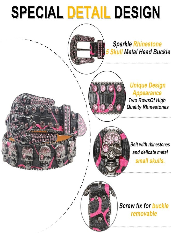 EVERBLTING Rhinestone Skull Belt Skull Studded Belt Men Women Bling Punk Belts Y2k Rhinestone Western Cowgirl Belts 105 - Image 2