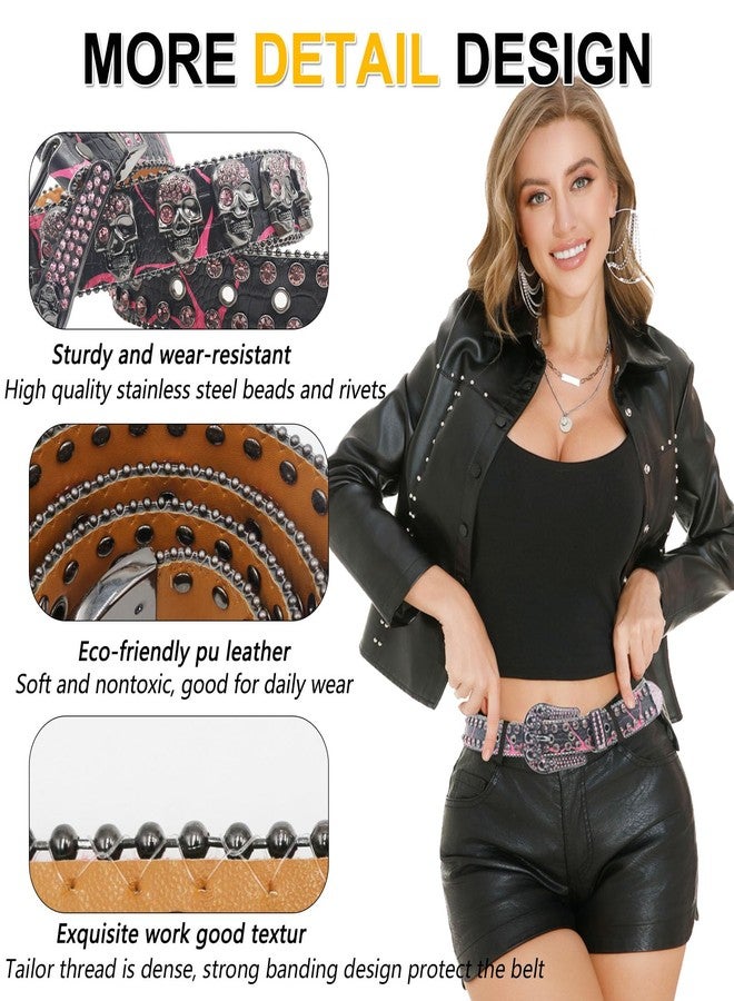 EVERBLTING Rhinestone Skull Belt Skull Studded Belt Men Women Bling Punk Belts Y2k Rhinestone Western Cowgirl Belts 105 - Image 4