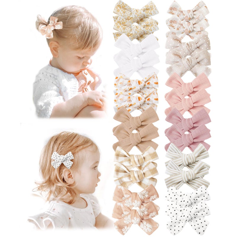 Niceye Baby Hair Clips - 24 Pcs Fully Lined Hair Bow Clips for Fine Hair Cotton Tiny Hair Barrettes for Infants, Toddlers, and Little Girls - Image 1