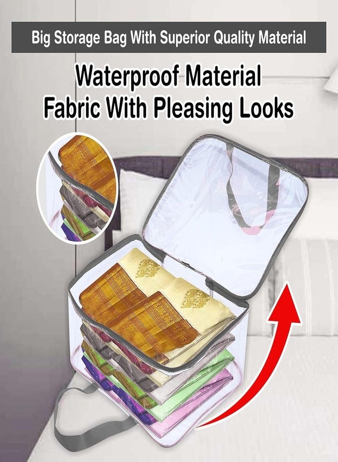 SSBC 5 Pack Nylon 30 L PVC Transparent Clothes Storage Bag for Saree Covers,Clothes, Lehenga, Blankets, Bedsheets, Toys, Docs|Wardrobe Organizer|Clear Storage Box Bag - Image 3