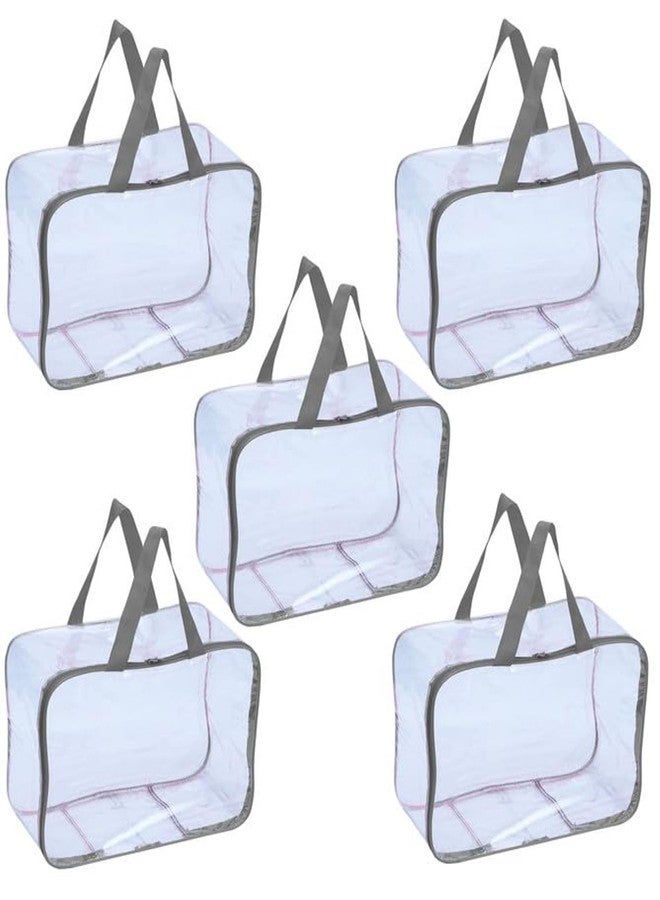 SSBC 5 Pack Nylon 30 L PVC Transparent Clothes Storage Bag for Saree Covers,Clothes, Lehenga, Blankets, Bedsheets, Toys, Docs|Wardrobe Organizer|Clear Storage Box Bag - Image 1