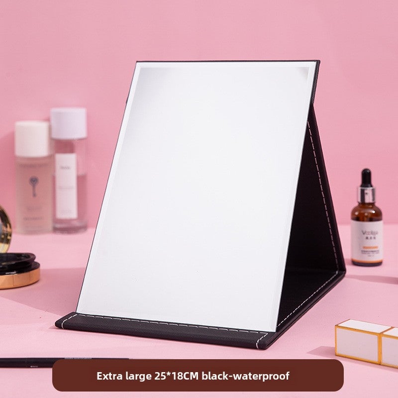 Portable makeup mirror folding desktop HD student dormitory Princess Mirror female large small size desktop dressing mirror(Extra Large 25 * 18cm-[black] waterproof) - Image 1