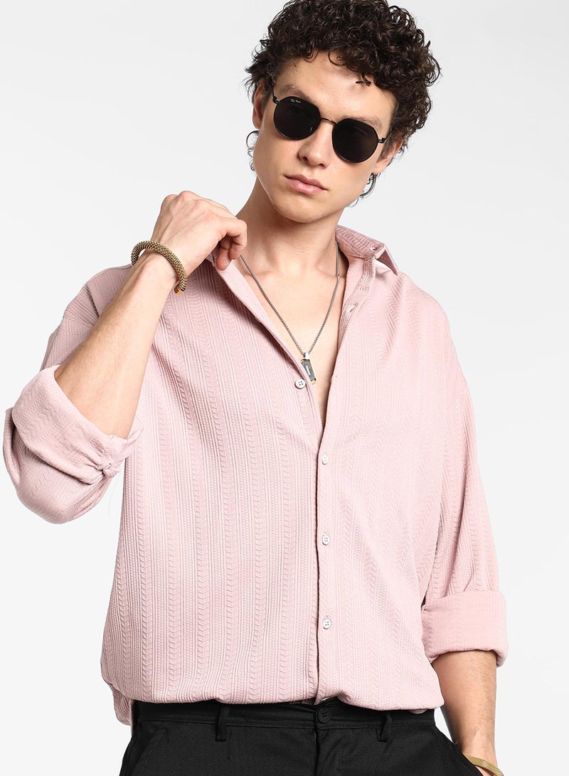 Campus Sutra Men's Nude Pink Spear-Textured Shirt - Image 1
