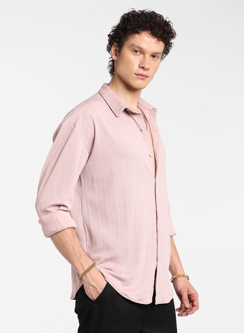 Campus Sutra Men's Nude Pink Spear-Textured Shirt - Image 3
