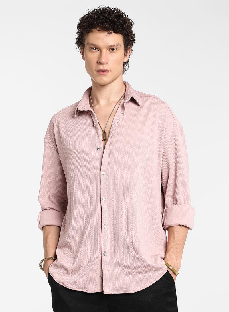 Campus Sutra Men's Nude Pink Spear-Textured Shirt - Image 2