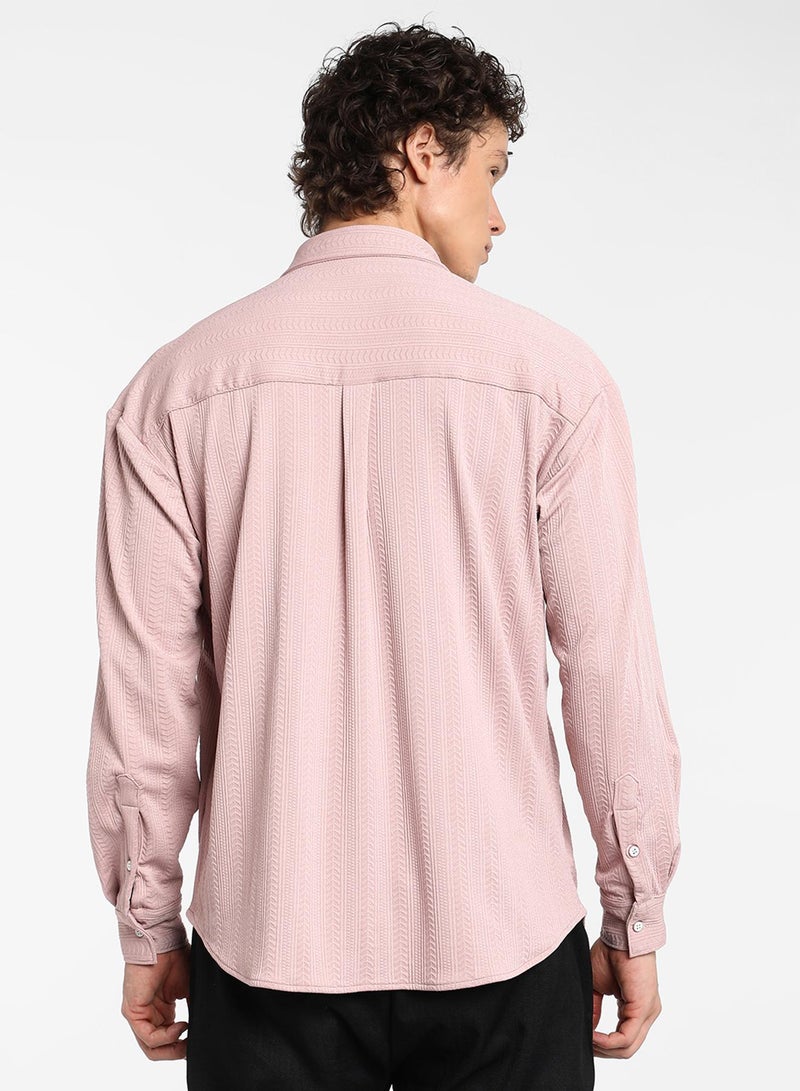 Campus Sutra Men's Nude Pink Spear-Textured Shirt - Image 5