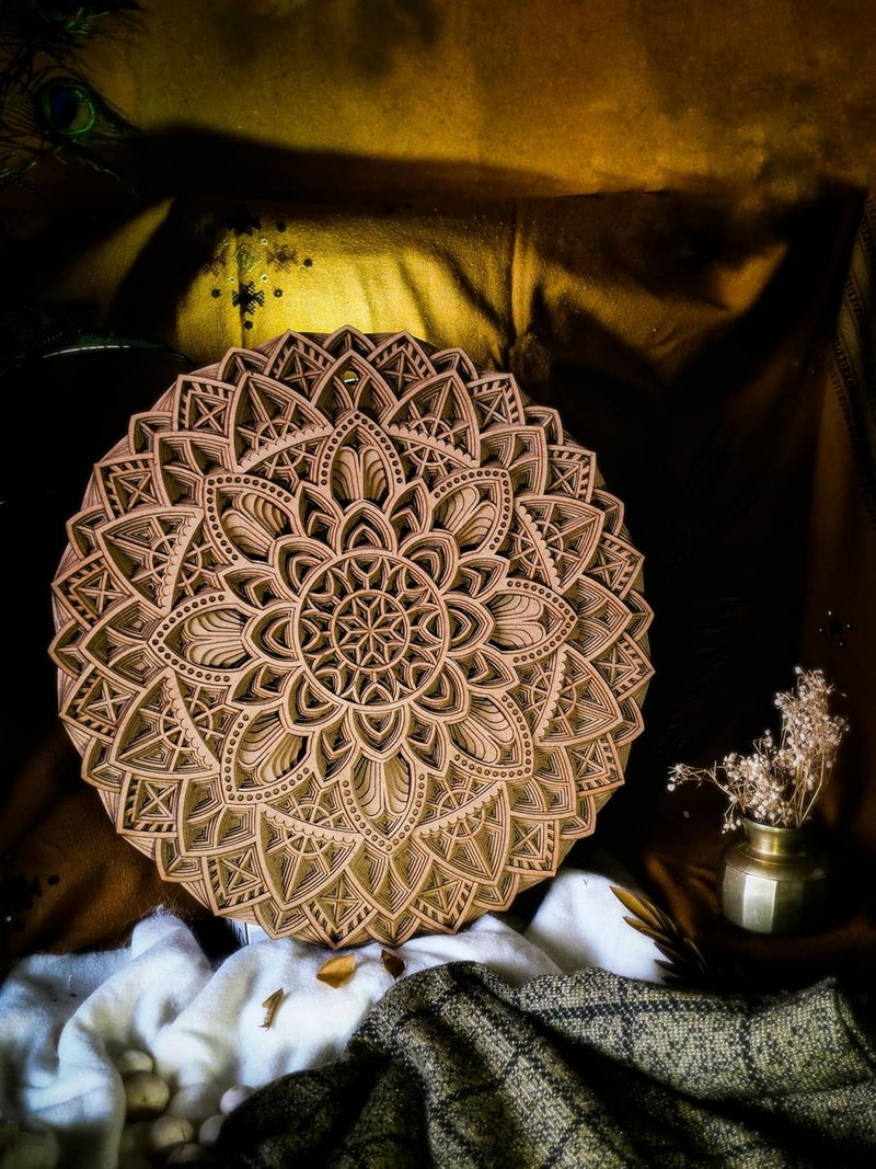 Gloridec 3D Laser Cut Decorative Mandala Wall Decor made of Engineered Wood Decorative Multi Layered Round Mandala Wall Art Living Room Wall Hanging GLDC Round Mandala 24 x 24 Inch - Image 4
