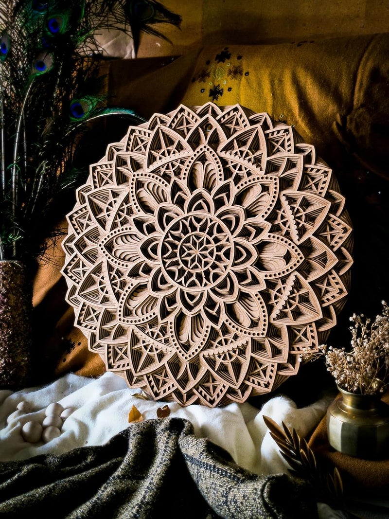Gloridec 3D Laser Cut Decorative Mandala Wall Decor made of Engineered Wood Decorative Multi Layered Round Mandala Wall Art Living Room Wall Hanging GLDC Round Mandala 24 x 24 Inch - Image 1