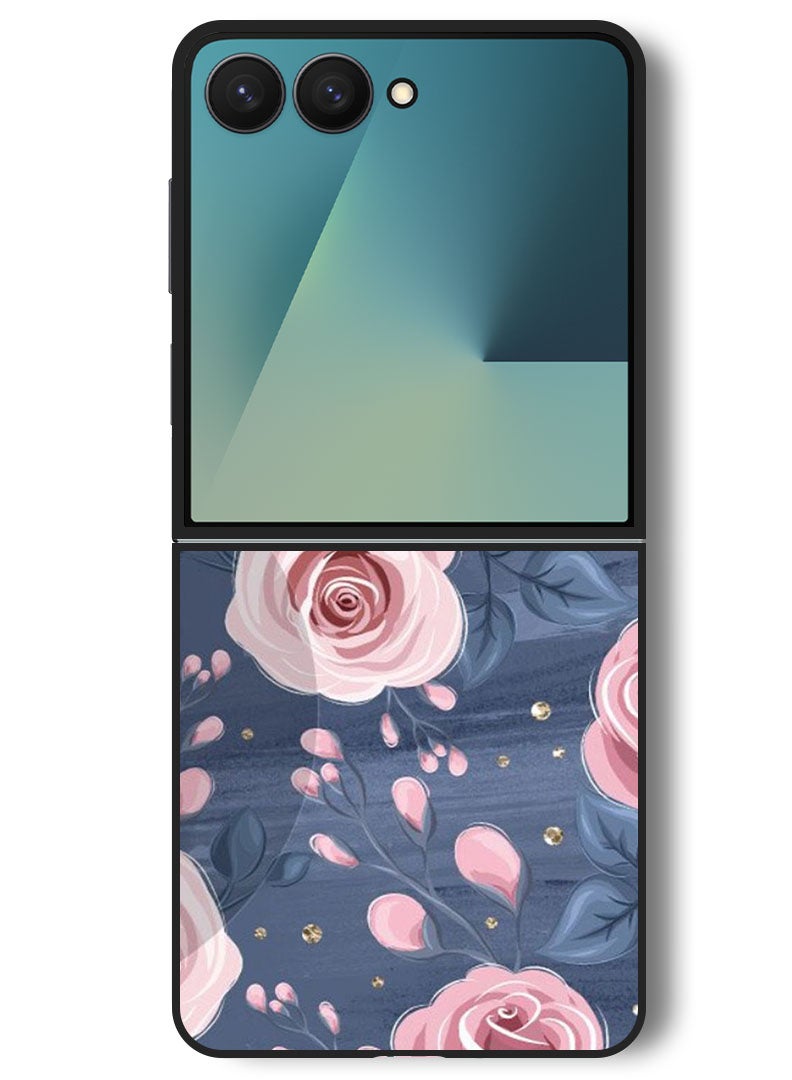 Theodor Case Compatible with Samsung Galaxy Z Flip 7 - 6.9 Inch Protection Shockproof Bumper Cover Roses & Leaves Pattern - Image 1