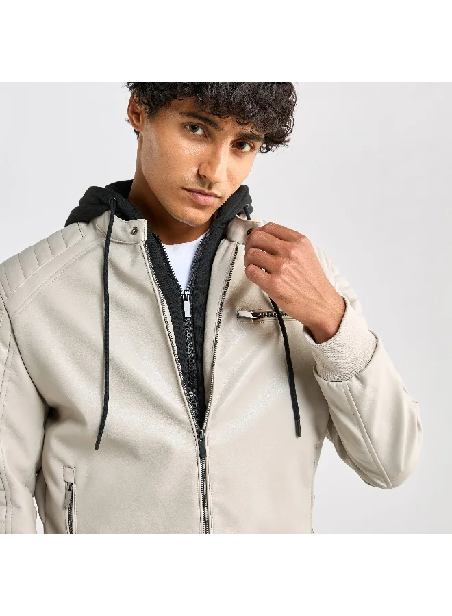 Splash FAV Solid Bomber Jacket with Hood and Zip Closure