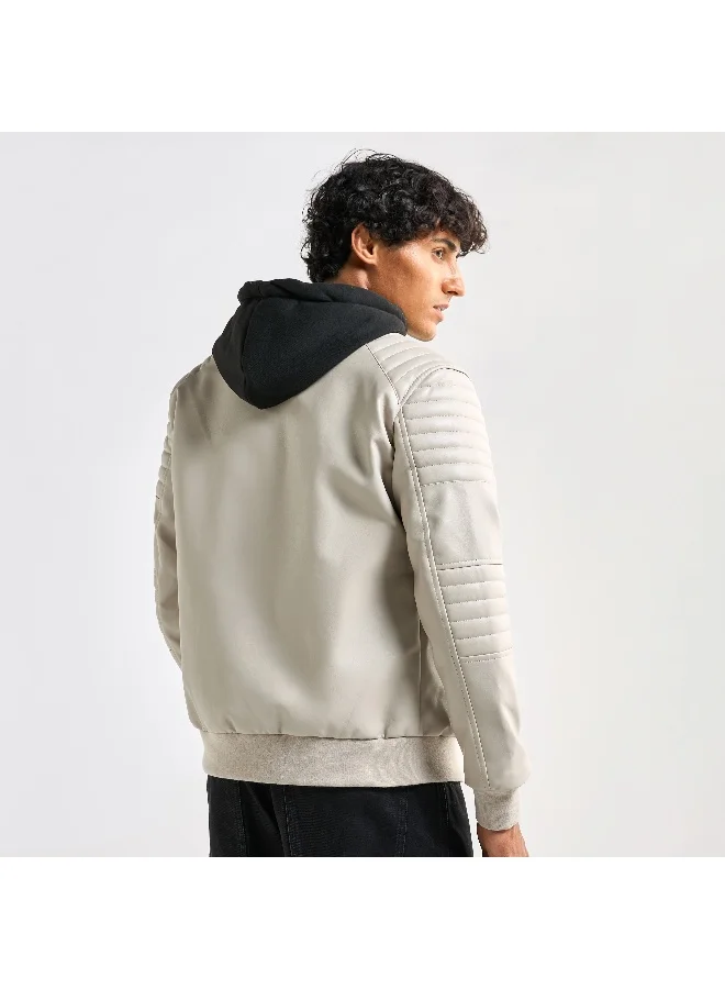 Splash FAV Solid Bomber Jacket with Hood and Zip Closure