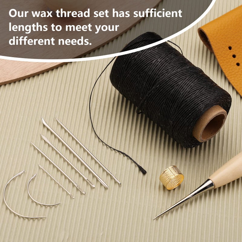 SUVSOON 273 Yards Leather Waxed Thread Kit - Upholstery Repair Sewing Kit With Needle, Awl, Thimble for Carpet, Sofa, Seat, Shoe (Black) - Image 4