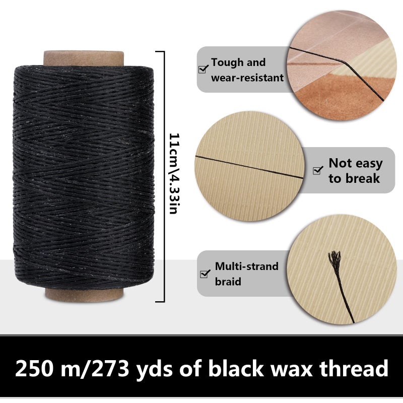 SUVSOON 273 Yards Leather Waxed Thread Kit - Upholstery Repair Sewing Kit With Needle, Awl, Thimble for Carpet, Sofa, Seat, Shoe (Black) - Image 3