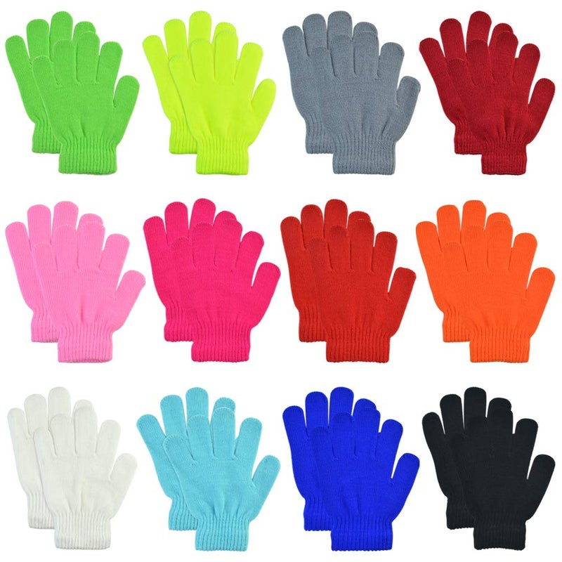 jiebor 12 Pairs Kids Warm Gloves Winter Gloves Knit Gloves for Kids Boys Girls Children Christmas Gift - Image 1