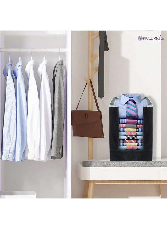 PrettyKrafts 1 Pc Non Woven Large Capacity Shirt Stacker / Foldable & Stackable Closet Wardrobe Cupboard Organizer / Foldable Storage Box / Multipurpose Clothes Organizer (Grey & Black, 25x38x40 cm) - Image 5