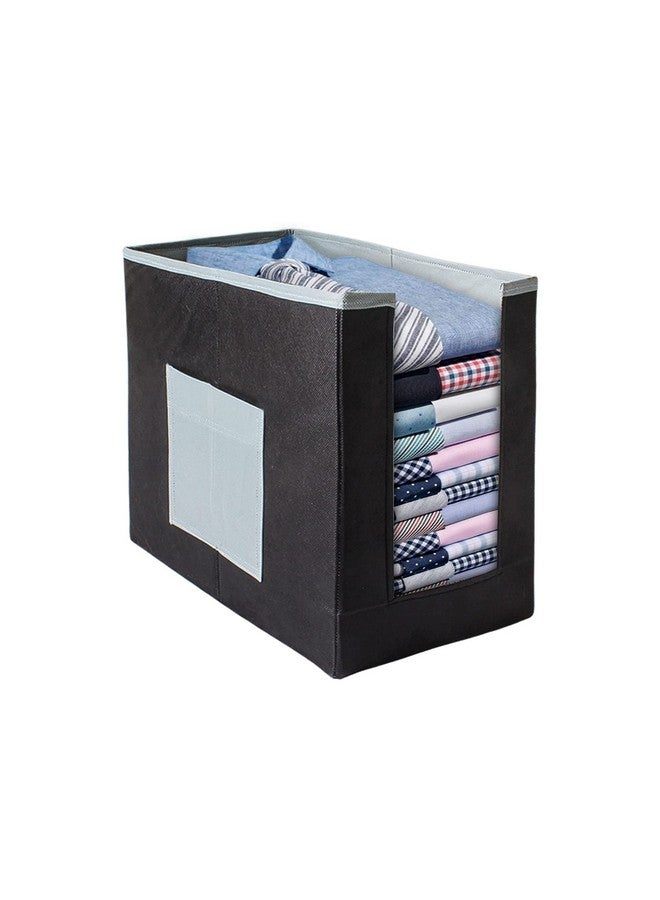 PrettyKrafts 1 Pc Non Woven Large Capacity Shirt Stacker / Foldable & Stackable Closet Wardrobe Cupboard Organizer / Foldable Storage Box / Multipurpose Clothes Organizer (Grey & Black, 25x38x40 cm) - Image 1