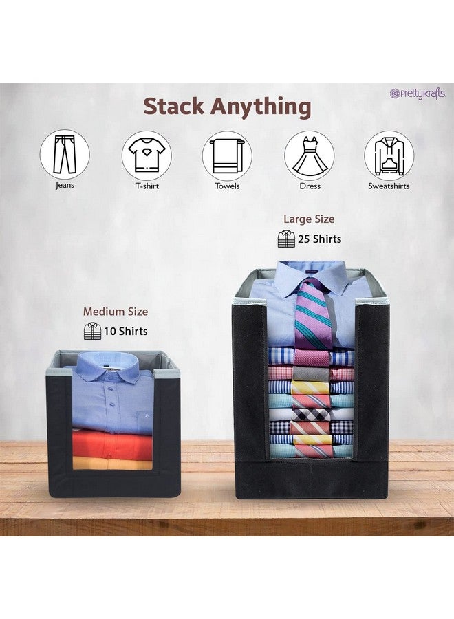 PrettyKrafts 1 Pc Non Woven Large Capacity Shirt Stacker / Foldable & Stackable Closet Wardrobe Cupboard Organizer / Foldable Storage Box / Multipurpose Clothes Organizer (Grey & Black, 25x38x40 cm) - Image 4