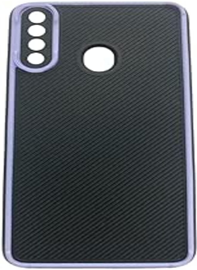 Generic For Samsung A20s Carbon Shock Absorption Hard PC Back Four Edges Protection Case Cover by M7molge - Black V Line Movei 